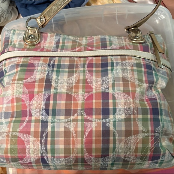 Coach Poppy Multicolor Madras Plaid Glam Shoulder Bag W/ Matching Wallet - Picture 7 of 16